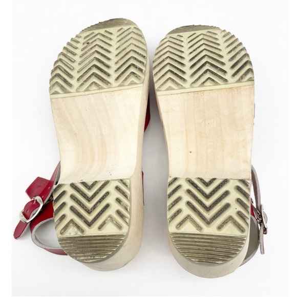 European Made Wooden Clog Sandal Mary Jane Red Leather women Shoes ssz 39 - Picture 7 of 8